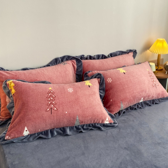 91家纺网 家纺一手货源 找家纺 妖妖家纺 2020新款花边牛奶绒四件套 北岛-红