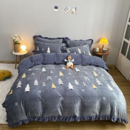 妖妖家纺 2020新款花边牛奶绒四件套 北岛-灰