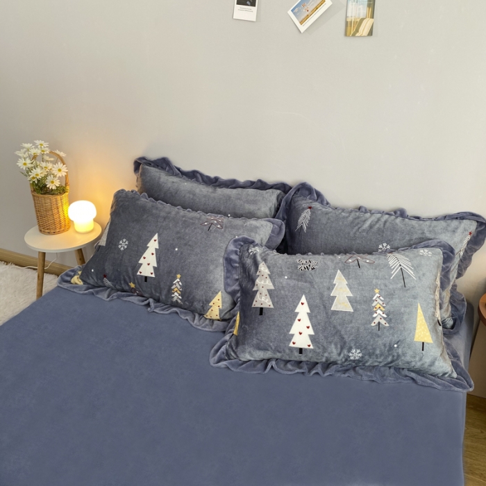 91家纺网 家纺一手货源 找家纺 妖妖家纺 2020新款花边牛奶绒四件套 北岛-灰