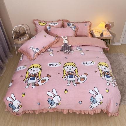 妖妖家纺 2020新款花边牛奶绒四件套 嘟嘴小可爱