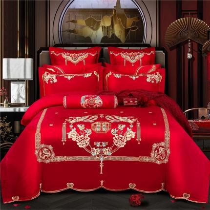 91家纺网 家纺一手货源 找家纺 2025新120S全棉刺绣贡缎提花婚庆四件套多件套有情成眷