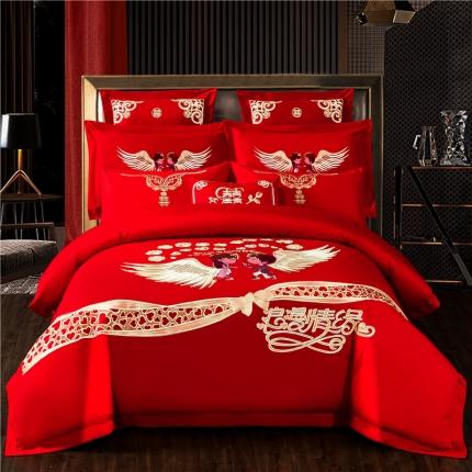 91家纺网 家纺一手货源 找家纺 千禧 2020年全棉婚庆套件跑量款 浪漫情缘红