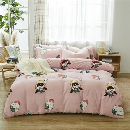 91家纺网 家纺一手货源 找家纺 曼璐家纺 2025新款牛奶绒四件套 草莓姑娘