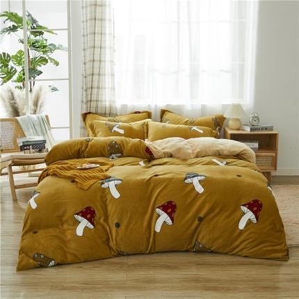 91家纺网 家纺一手货源 找家纺 曼璐家纺 2025新款牛奶绒四件套 大蘑菇