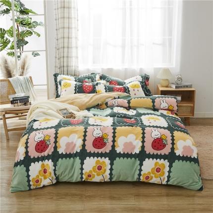 91家纺网 家纺一手货源 找家纺 曼璐家纺 2025新款牛奶绒四件套 可爱照片-绿