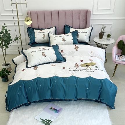 91家纺网 家纺一手货源 找家纺 （总）博纳60s水洗真丝13372全棉刺绣四件套威尼熊实拍图