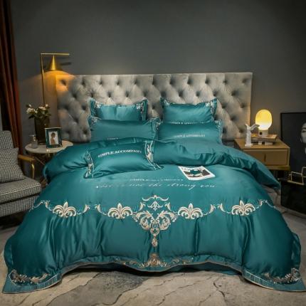 91家纺网 家纺一手货源 找家纺 博纳60s水洗真丝13372喷气全棉刺绣四件套巴黎之夜 墨绿