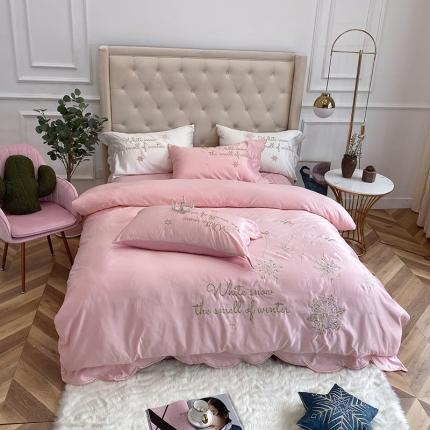 91家纺网 家纺一手货源 找家纺 博纳60s水洗真丝13372全棉刺绣四件套雪花实拍图 玉色