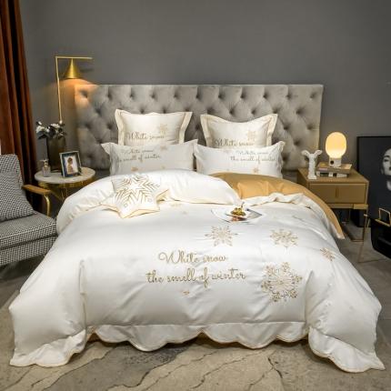 91家纺网 家纺一手货源 找家纺 博纳 60s水洗真丝13372全棉刺绣四件套依恋棚拍图珍珠白