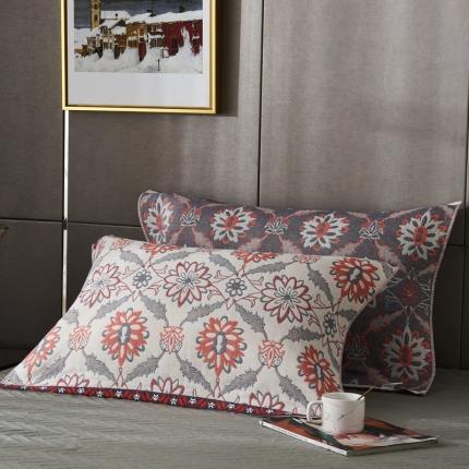 91家纺网 家纺一手货源 找家纺 朴尔 2020年波西米亚风全棉四层纱布枕巾 连理枝橘