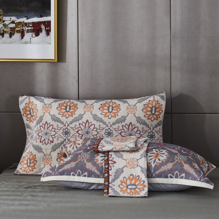 91家纺网 家纺一手货源 找家纺 朴尔 2020年波西米亚风全棉四层纱布枕巾 连理枝黄