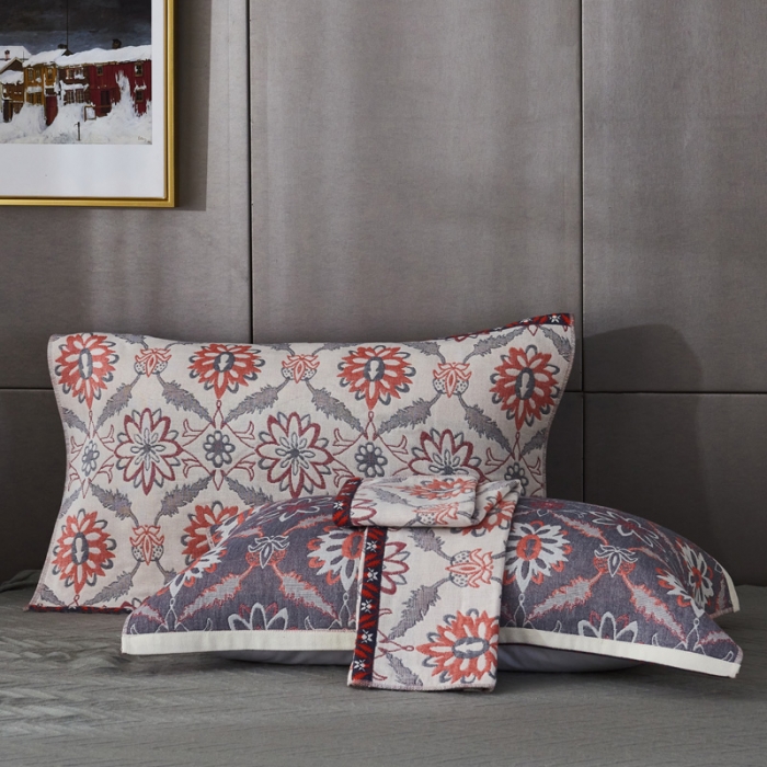 91家纺网 家纺一手货源 找家纺 朴尔 2020年波西米亚风全棉四层纱布枕巾 连理枝橘