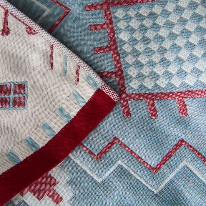 91家纺网 家纺一手货源 找家纺 朴尔 2020年波西米亚风全棉四层纱布枕巾 迷宫蓝