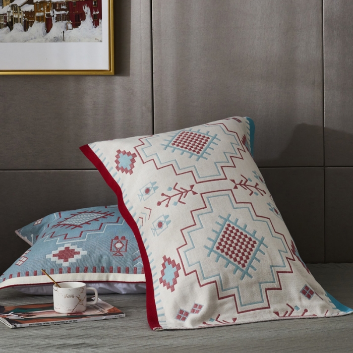 91家纺网 家纺一手货源 找家纺 朴尔 2020年波西米亚风全棉四层纱布枕巾 迷宫蓝