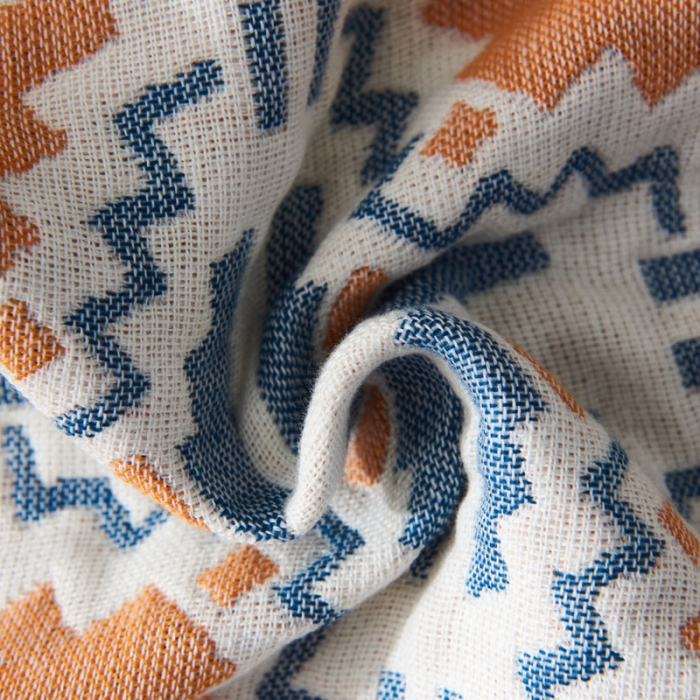 91家纺网 家纺一手货源 找家纺 朴尔 2020年波西米亚风全棉四层纱布枕巾 塞尔维亚藏青