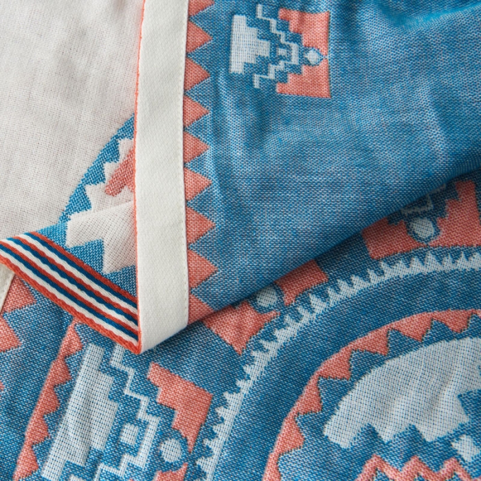 91家纺网 家纺一手货源 找家纺 朴尔 2020年波西米亚风全棉四层纱布枕巾 塞尔维亚蓝