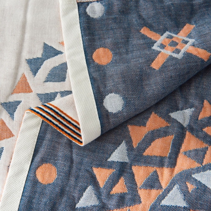 91家纺网 家纺一手货源 找家纺 朴尔 2020年波西米亚风全棉四层纱布枕巾 特洛伊蓝