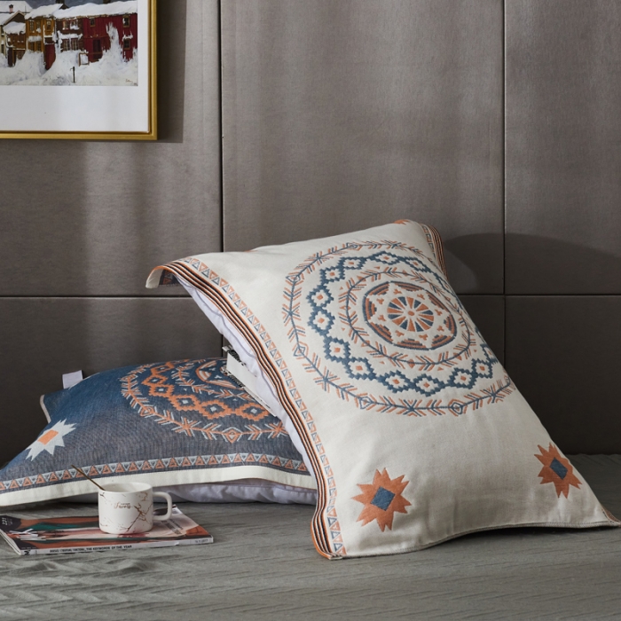 91家纺网 家纺一手货源 找家纺 朴尔 2020年波西米亚风全棉四层纱布枕巾 圆盘花