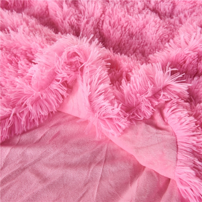 91家纺网 家纺一手货源 找家纺 品尚嘉 2025水貂绒毛毯长毛绒法莱绒双层跨境外贸毯子 粉色