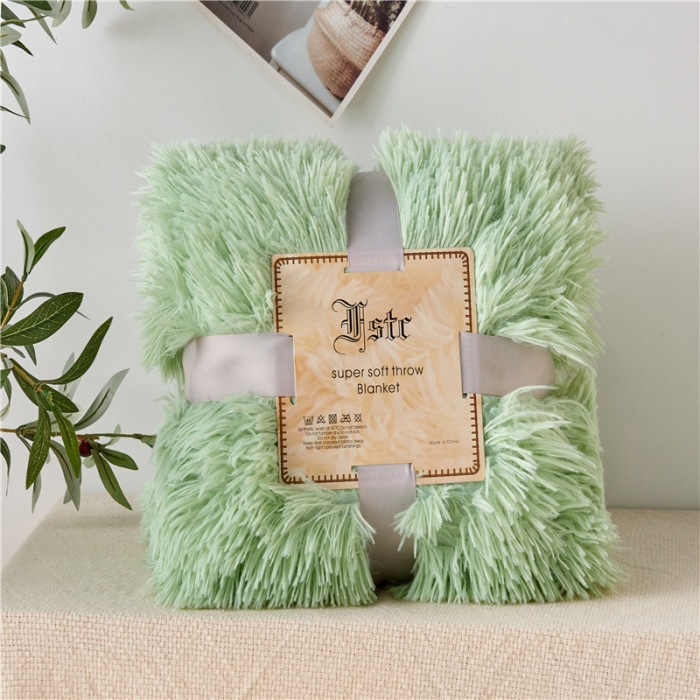 91家纺网 家纺一手货源 找家纺 品尚嘉 2025水貂绒毛毯长毛绒法莱绒双层跨境外贸毯子果绿色