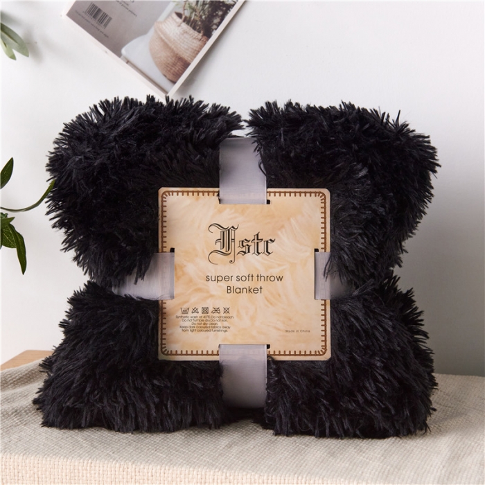 91家纺网 家纺一手货源 找家纺 品尚嘉 2025水貂绒毛毯长毛绒法莱绒双层跨境外贸毯子 黑色