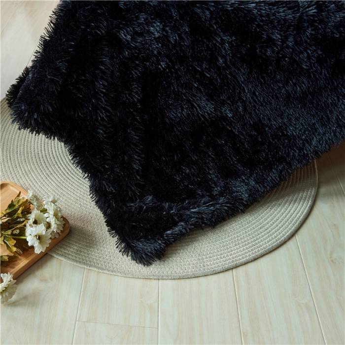 91家纺网 家纺一手货源 找家纺 品尚嘉 2025水貂绒毛毯长毛绒法莱绒双层跨境外贸毯子 黑色