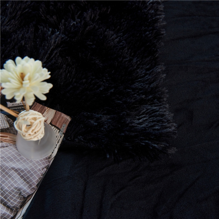 91家纺网 家纺一手货源 找家纺 品尚嘉 2025水貂绒毛毯长毛绒法莱绒双层跨境外贸毯子 黑色