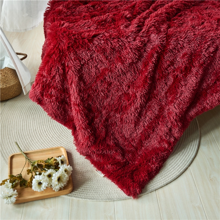 91家纺网 家纺一手货源 找家纺 品尚嘉 2025水貂绒毛毯长毛绒法莱绒双层跨境外贸毯子 酒红