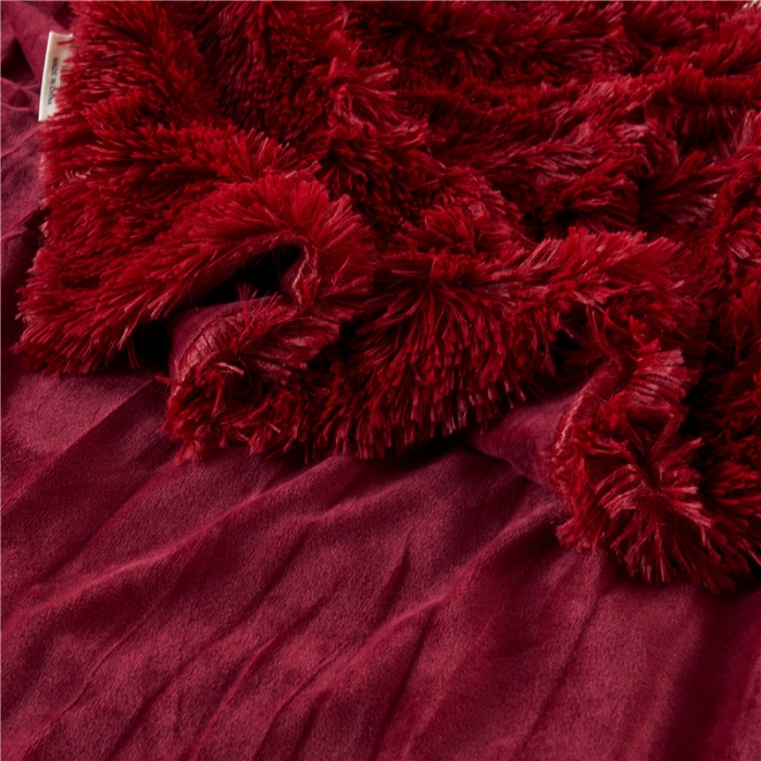 91家纺网 家纺一手货源 找家纺 品尚嘉 2025水貂绒毛毯长毛绒法莱绒双层跨境外贸毯子 酒红