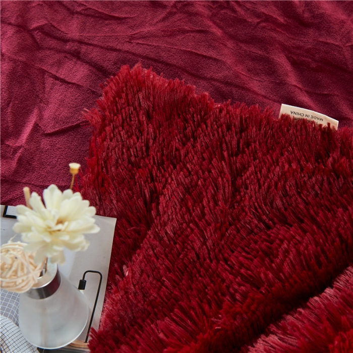 91家纺网 家纺一手货源 找家纺 品尚嘉 2025水貂绒毛毯长毛绒法莱绒双层跨境外贸毯子 酒红