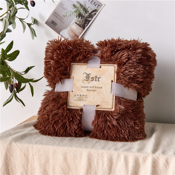 91家纺网 家纺一手货源 找家纺 品尚嘉2025水貂绒毛毯长毛绒法莱绒双层跨境外贸毯子 咖啡