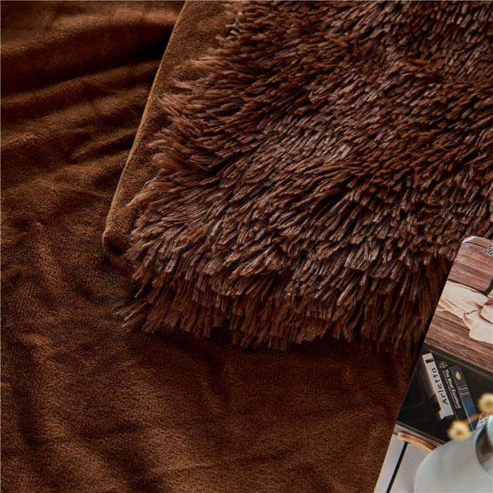 91家纺网 家纺一手货源 找家纺 品尚嘉2025水貂绒毛毯长毛绒法莱绒双层跨境外贸毯子 咖啡