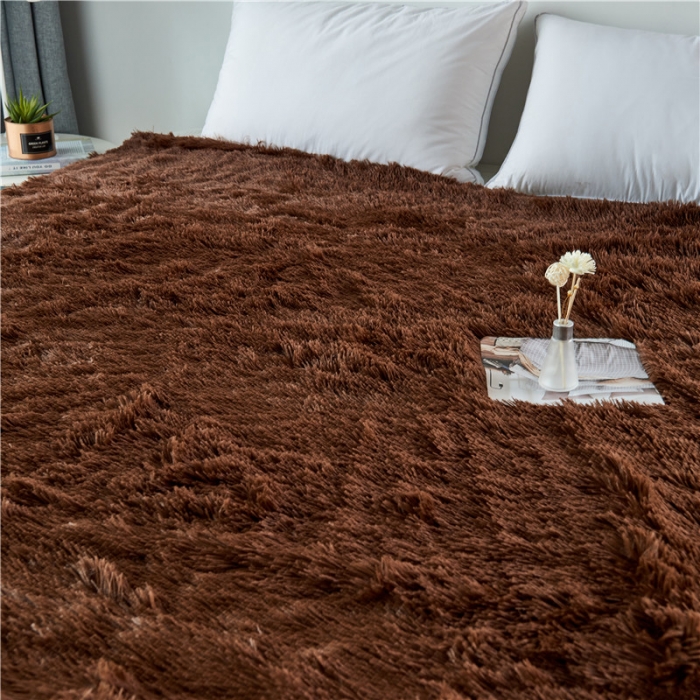 91家纺网 家纺一手货源 找家纺 品尚嘉2025水貂绒毛毯长毛绒法莱绒双层跨境外贸毯子 咖啡