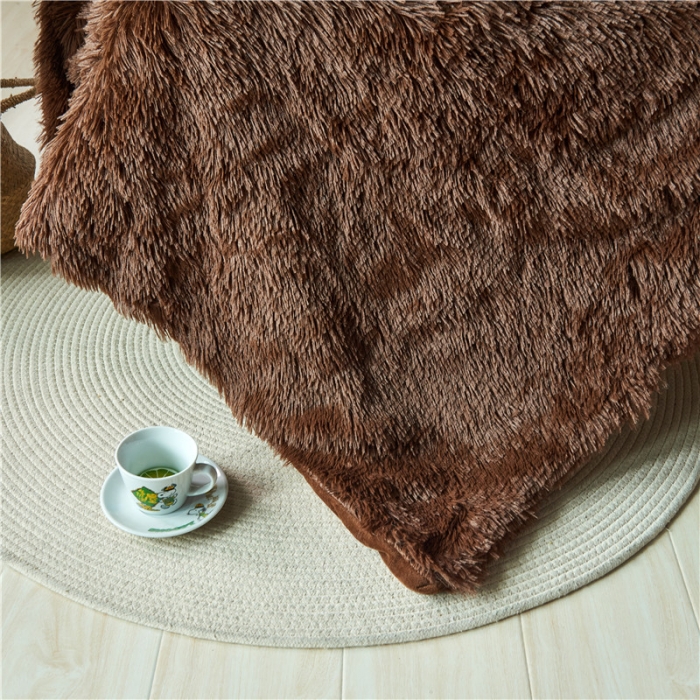 91家纺网 家纺一手货源 找家纺 品尚嘉2025水貂绒毛毯长毛绒法莱绒双层跨境外贸毯子 咖啡