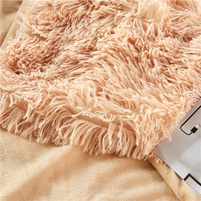 91家纺网 家纺一手货源 找家纺 品尚嘉 2025水貂绒毛毯长毛绒法莱绒双层跨境外贸毯子奶茶米