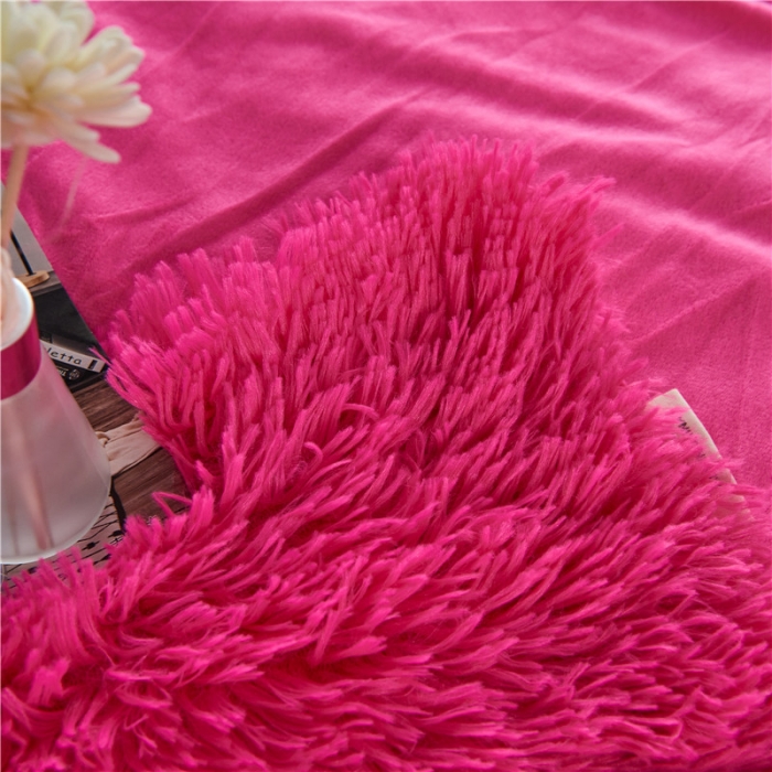91家纺网 家纺一手货源 找家纺 品尚嘉 2025水貂绒毛毯长毛绒法莱绒双层跨境外贸毯子 玫红