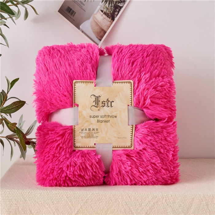 91家纺网 家纺一手货源 找家纺 品尚嘉 2025水貂绒毛毯长毛绒法莱绒双层跨境外贸毯子 玫红