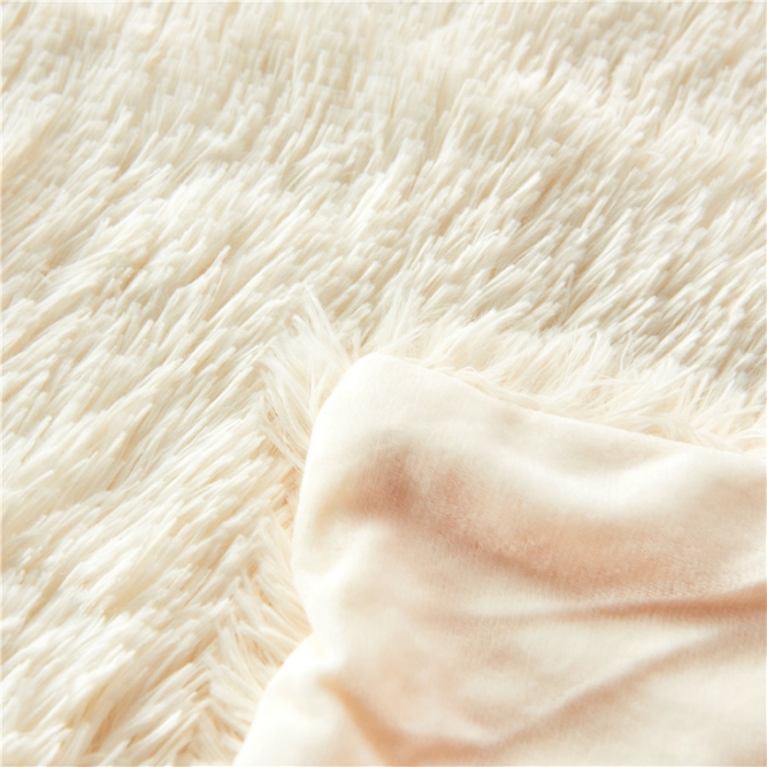 91家纺网 家纺一手货源 找家纺 品尚嘉 2025水貂绒毛毯长毛绒法莱绒双层跨境外贸毯子 奶白