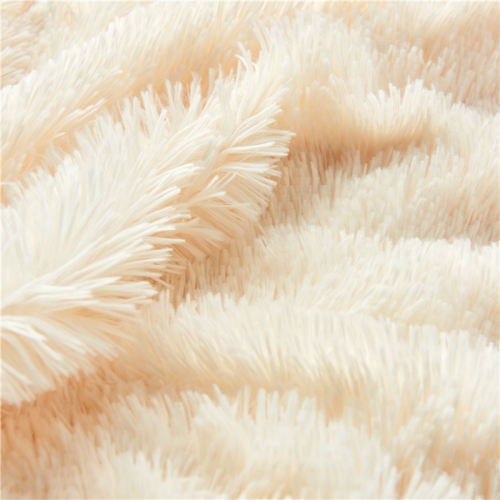 91家纺网 家纺一手货源 找家纺 品尚嘉 2025水貂绒毛毯长毛绒法莱绒双层跨境外贸毯子 奶白