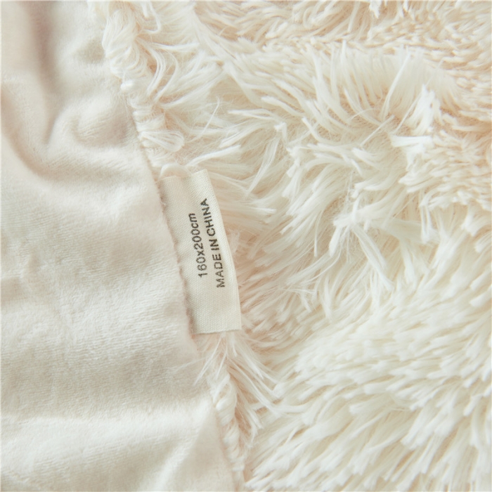 91家纺网 家纺一手货源 找家纺 品尚嘉 2025水貂绒毛毯长毛绒法莱绒双层跨境外贸毯子 奶白