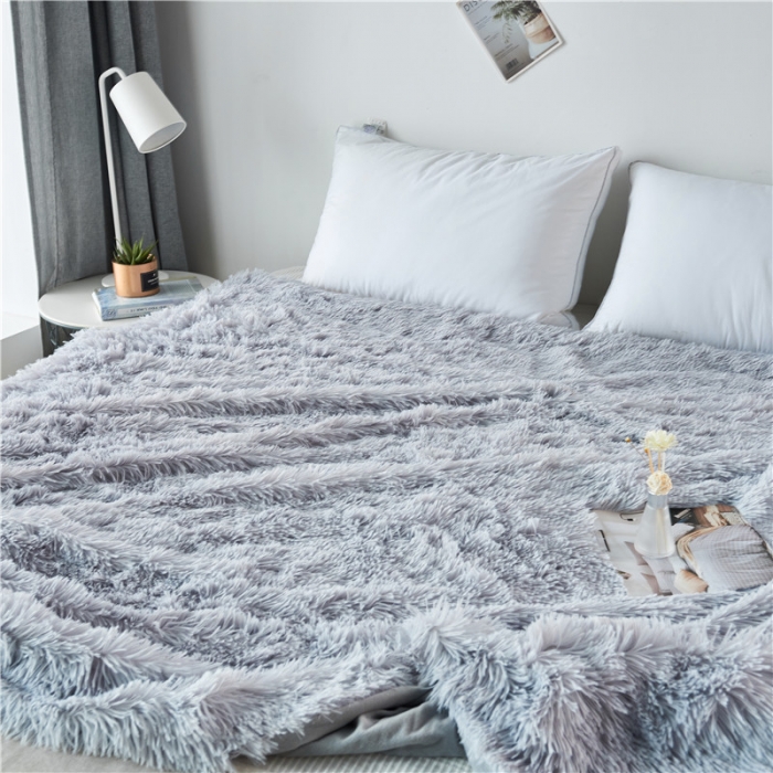 91家纺网 家纺一手货源 找家纺 品尚嘉 2025水貂绒毛毯长毛绒法莱绒双层跨境外贸毯子 浅灰