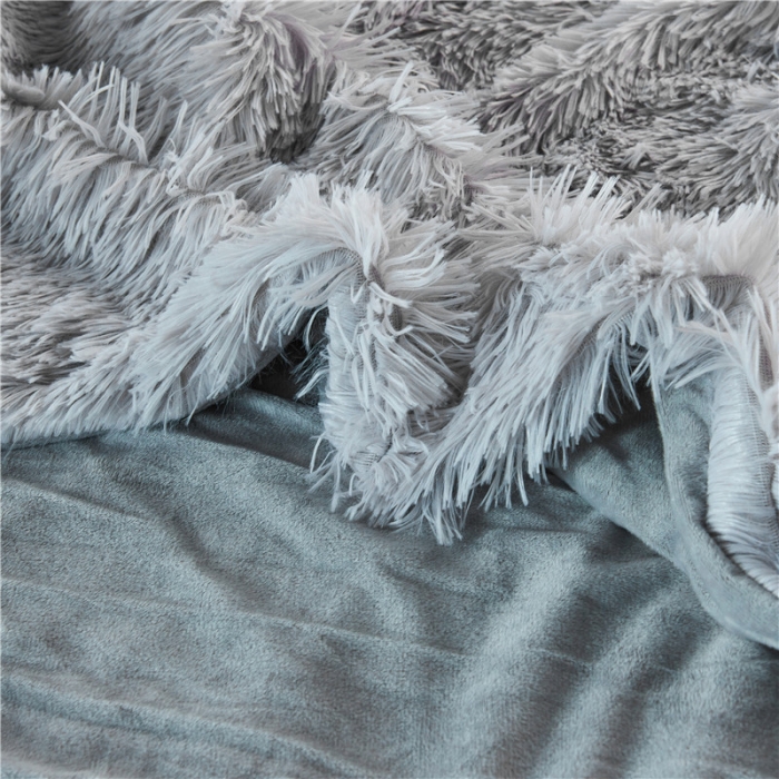91家纺网 家纺一手货源 找家纺 品尚嘉 2025水貂绒毛毯长毛绒法莱绒双层跨境外贸毯子 浅灰