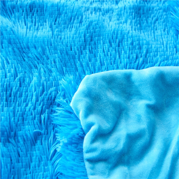 91家纺网 家纺一手货源 找家纺 品尚嘉 2025水貂绒毛毯长毛绒法莱绒双层跨境外贸毯子 蓝色