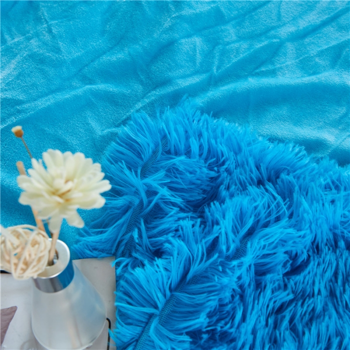 91家纺网 家纺一手货源 找家纺 品尚嘉 2025水貂绒毛毯长毛绒法莱绒双层跨境外贸毯子 蓝色