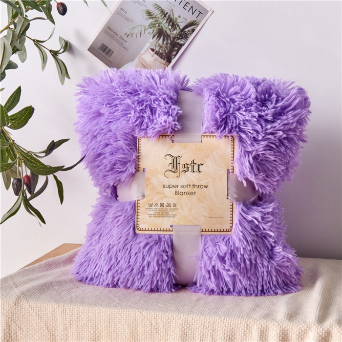 91家纺网 家纺一手货源 找家纺 品尚嘉 2025水貂绒毛毯长毛绒法莱绒双层跨境外贸毯子 紫色