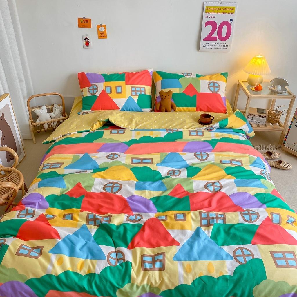 91家纺网 家纺一手货源 找家纺 星期八 2020新款全棉13070开学四件套 彩绘小屋