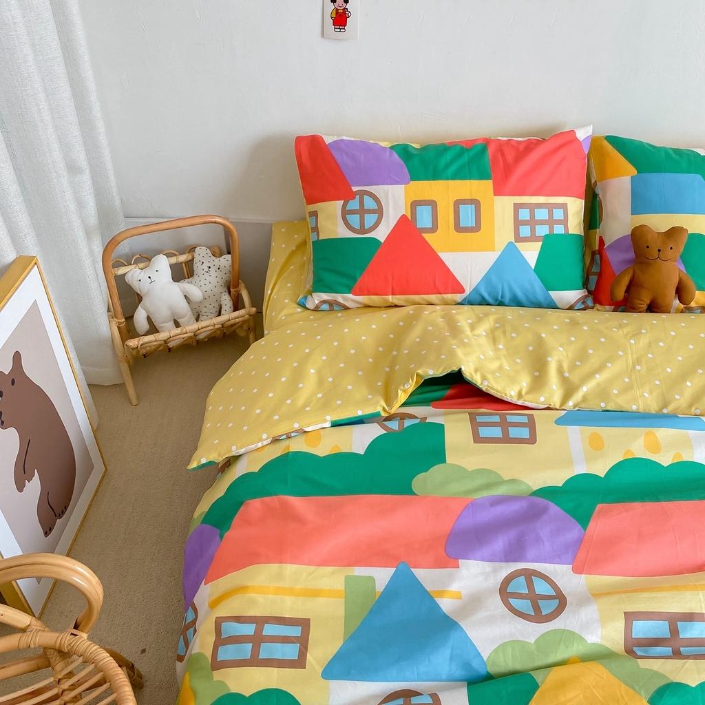 91家纺网 家纺一手货源 找家纺 星期八 2020新款全棉13070开学四件套 彩绘小屋