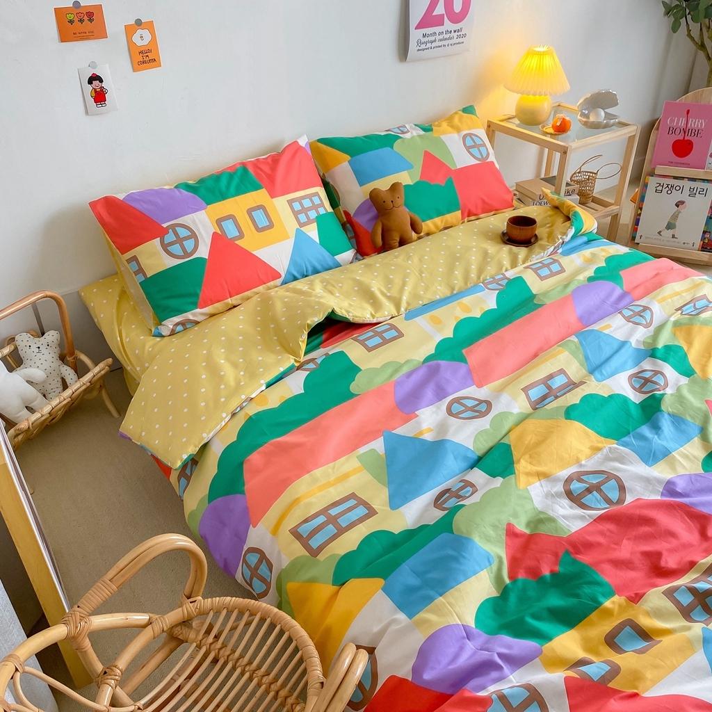 91家纺网 家纺一手货源 找家纺 星期八 2020新款全棉13070开学四件套 彩绘小屋