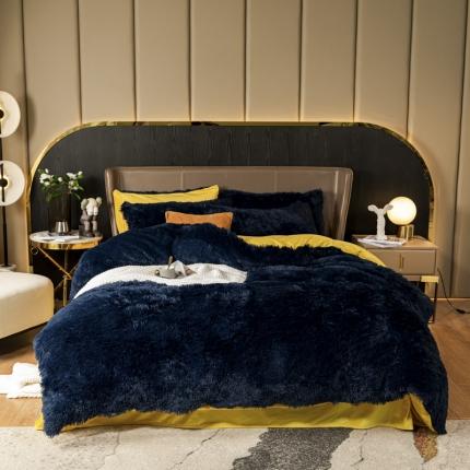 91家纺网 家纺一手货源 找家纺 意尚风情 2020新款水貂绒四件套 深蓝色