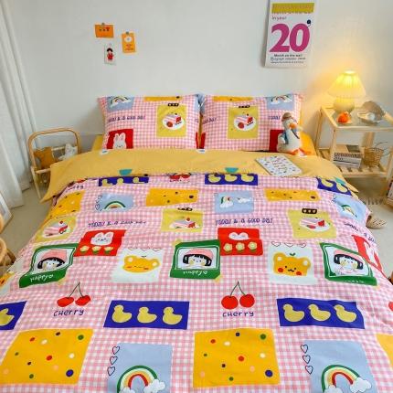 星期八 2020新款全棉13070开学四件套 粉格女孩